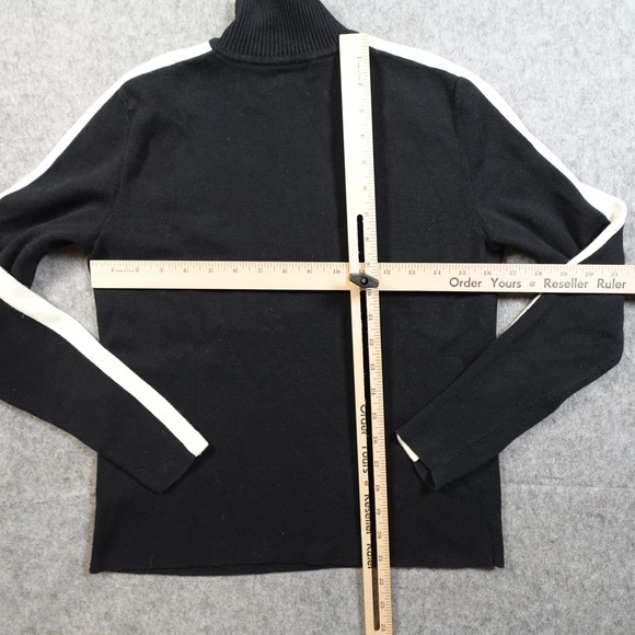 Ralph Lauren Sweater Womens Medium Knit Half Zip Pullover Black White Stripe - Picture 6 of 9